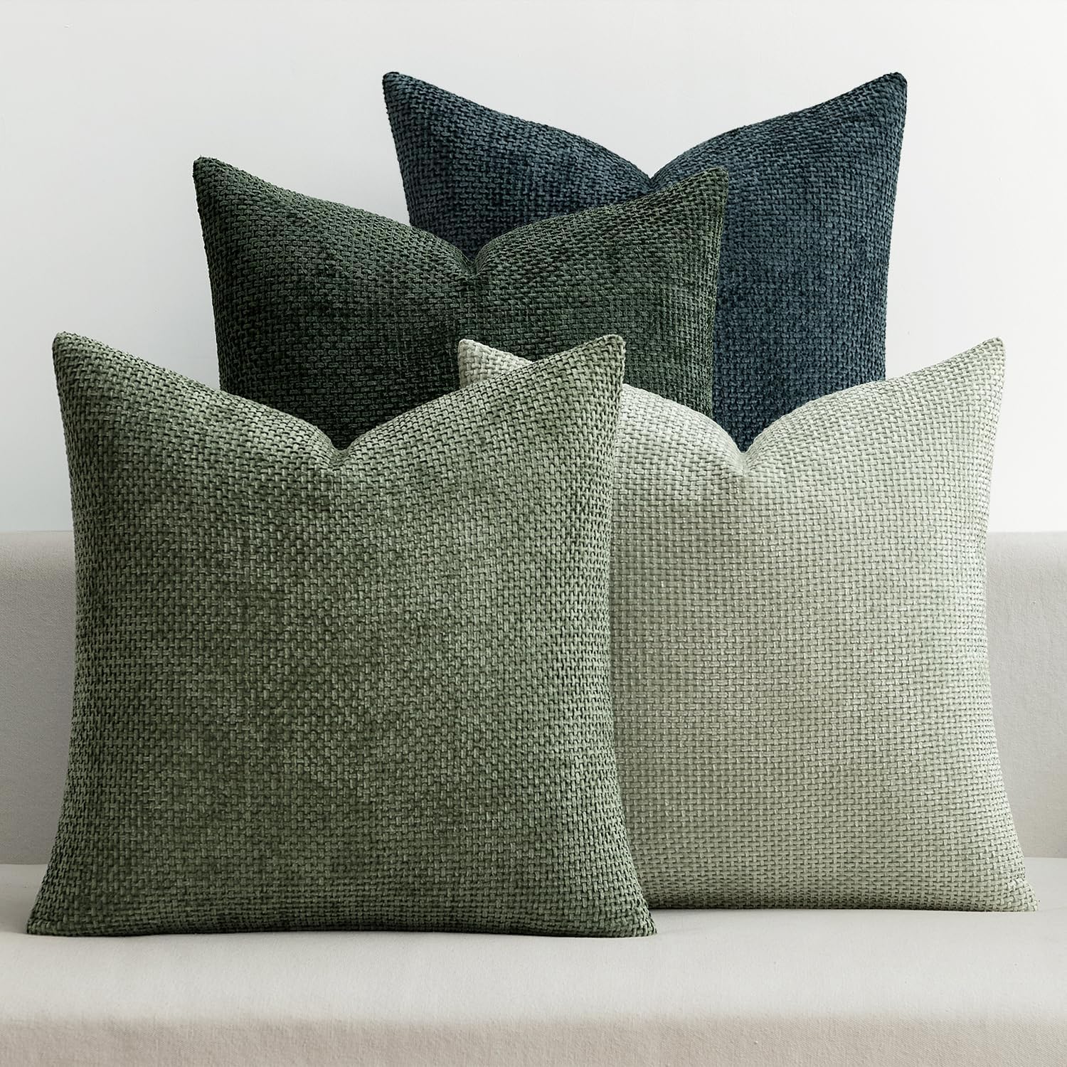 MIULEE Pack of 4 Couch Throw Pillow Covers 18x18 Inch Neutral Soft Decorative Chenille Pillow Covers Farmhouse Boho Cushion Covers for Mid Century Modern Spring Home Decor Sofa Bedroom Living Room