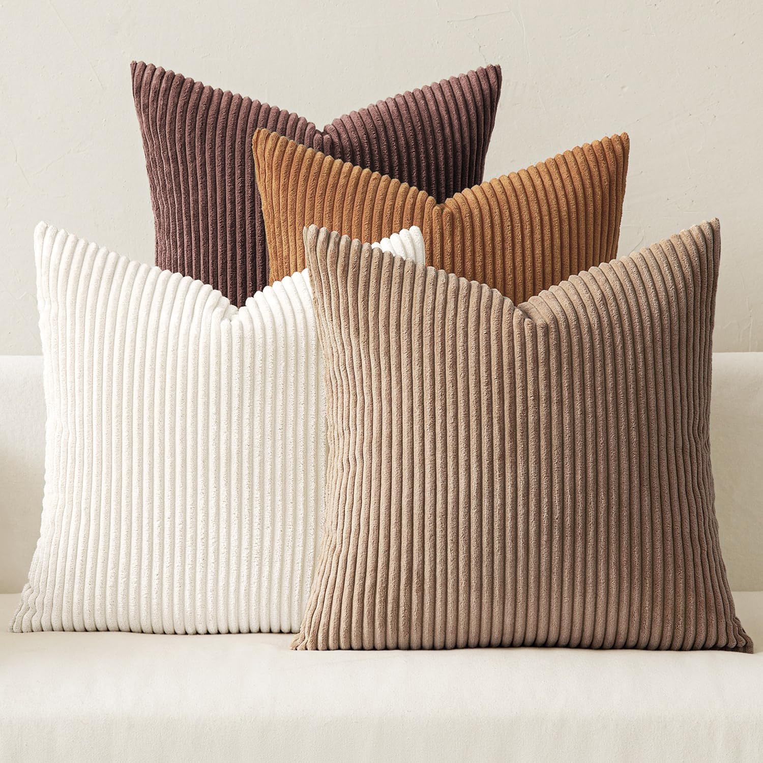 MIULEE Boho Farmhouse Sage Green Throw Pillow Covers 18x18 Inch Set of 4 Mordern Nordic Cushion Covers Soft Corduroy Spring Home Decor for Couch Bed Sofa Living Room Forest Green