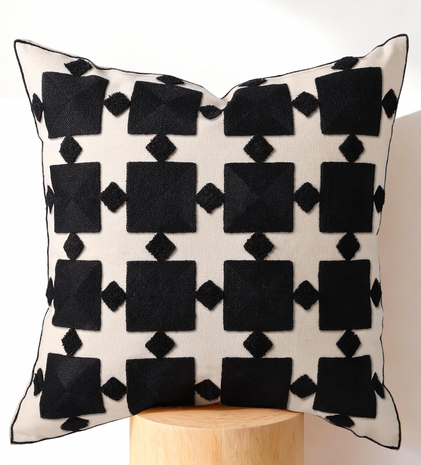 Embroidered Throw Pillow Cover 18x18 Inch - Modern Geometric Decorative Pillow Cover with Zipper for Sofa Couch Living Room Chair Car Aesthetic Design Cushion Pillowcase, Colorful Checkered