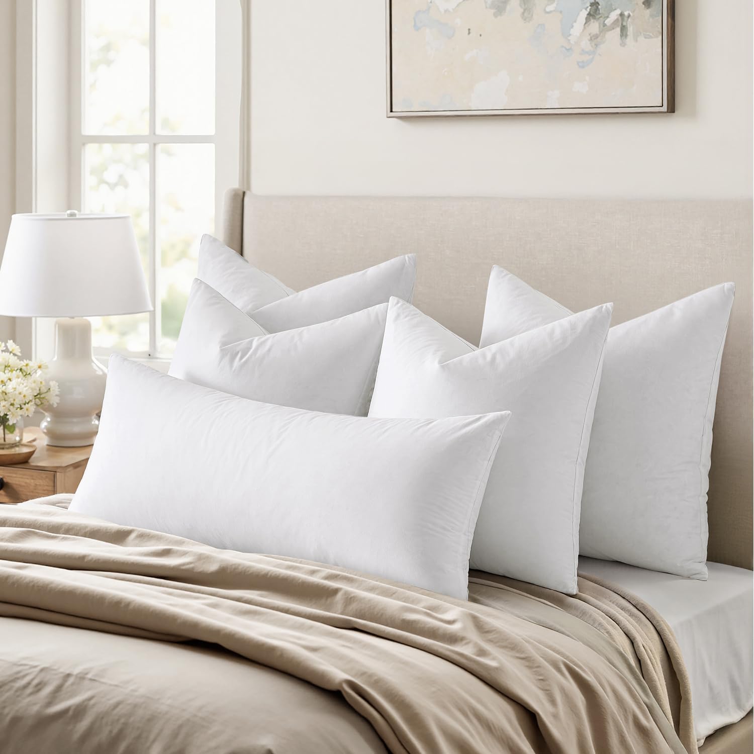 MIULEE 26x26 Euro Pillow Inserts,Set of 2 Down Feather Throw Pillows for Couch Sofa Bed, Decorative Fluffy Throw Pillow Inserts Cotton Fabric,White